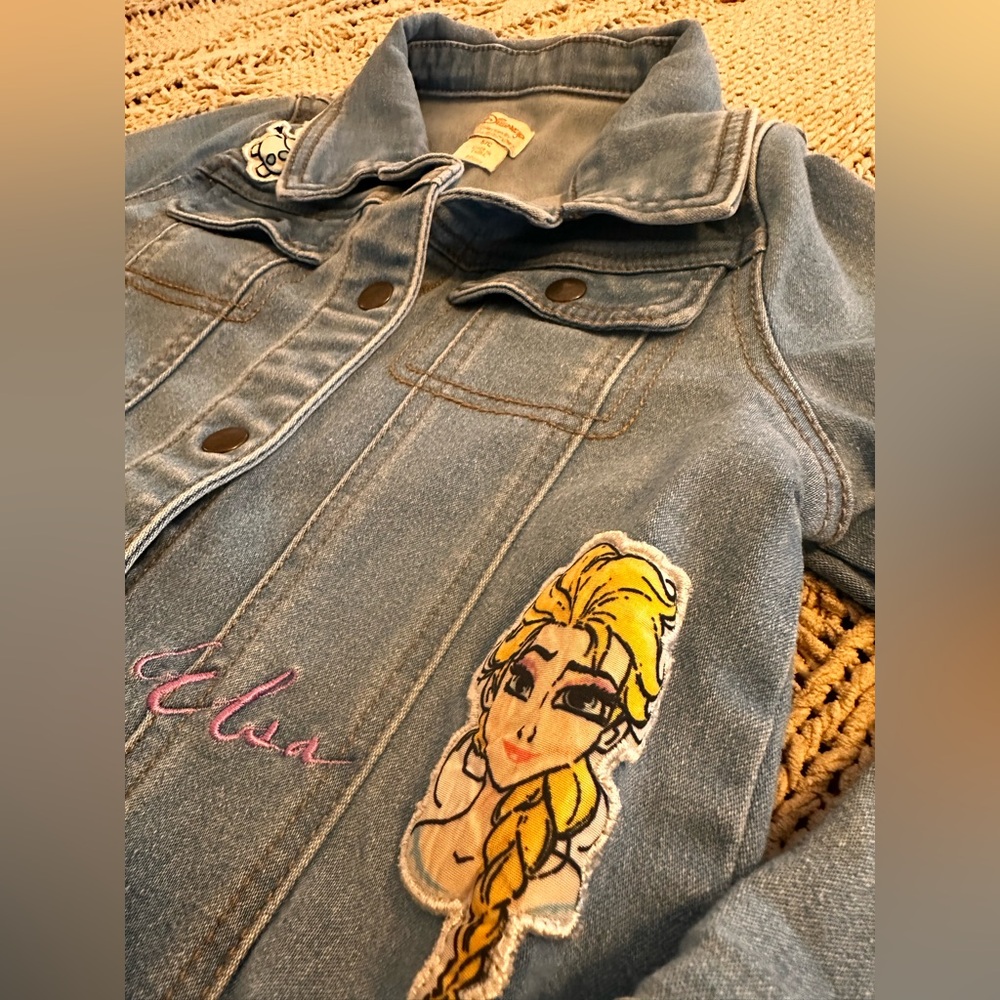 Disney Light Blue Kids Jean Jacket with Elsa and Snowflake Patches